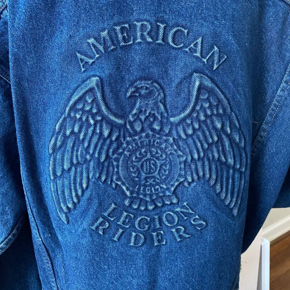 Vtg Tyca Union Made American Legion Riders Dark Wash Denim Jean Trucker Jacket L